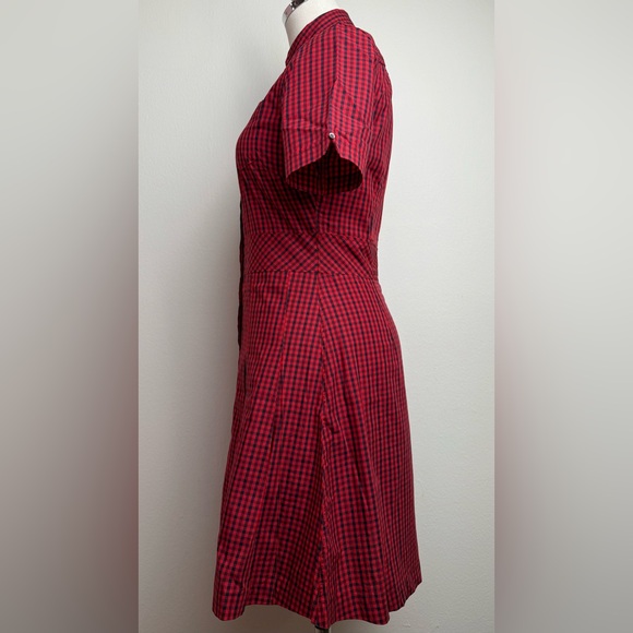 Fred Perry Red Gingham Plaid Short Sleeve Collar Mini Reissue Shirt Dress UK 8 - Picture 5 of 14